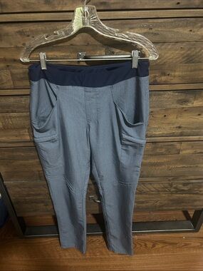 Figs Heather Denim Slim Pull-On Pants with Yoga waistband. Moto details.